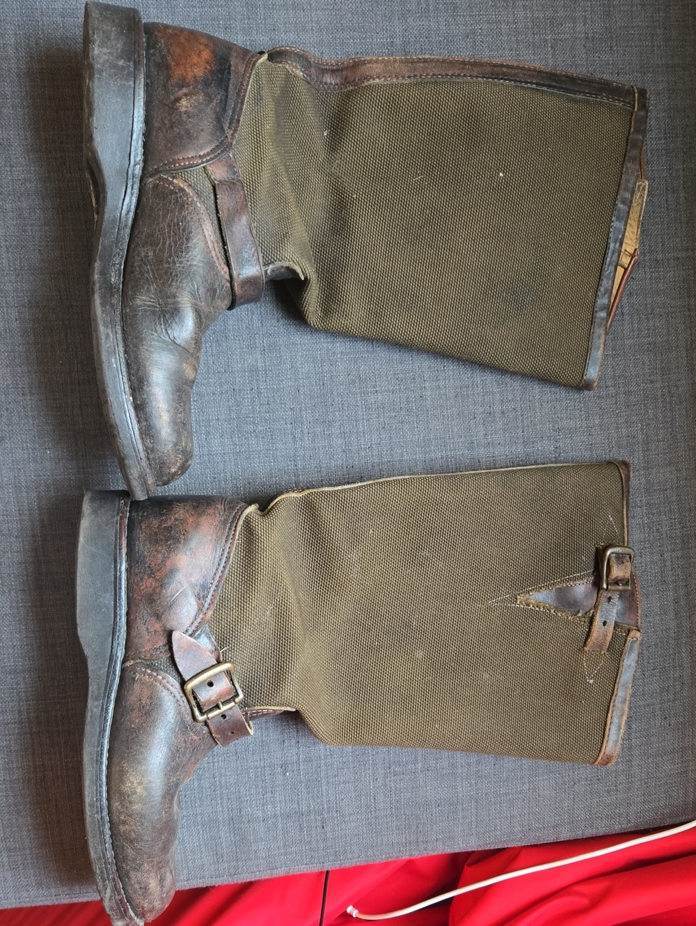 Canvas And Leather Chippewa Snake Boots Size 9.5m Brown And Green